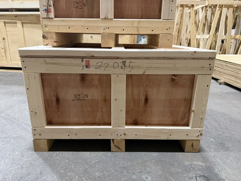 Custom export crate with ISPM-15 HT stamp built at Victor Wood Products Baltimore